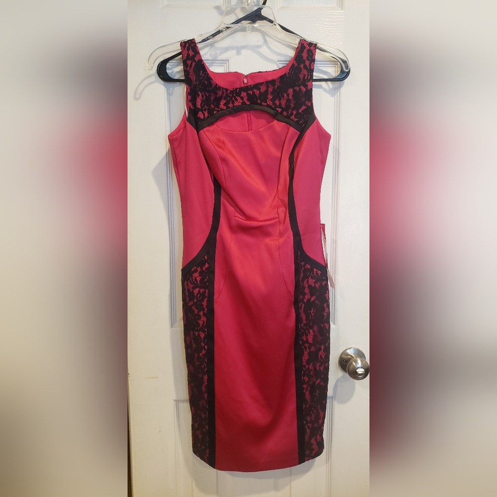 NWT Sangria Satin and Lace BodyCon Sheath dress Sz 4